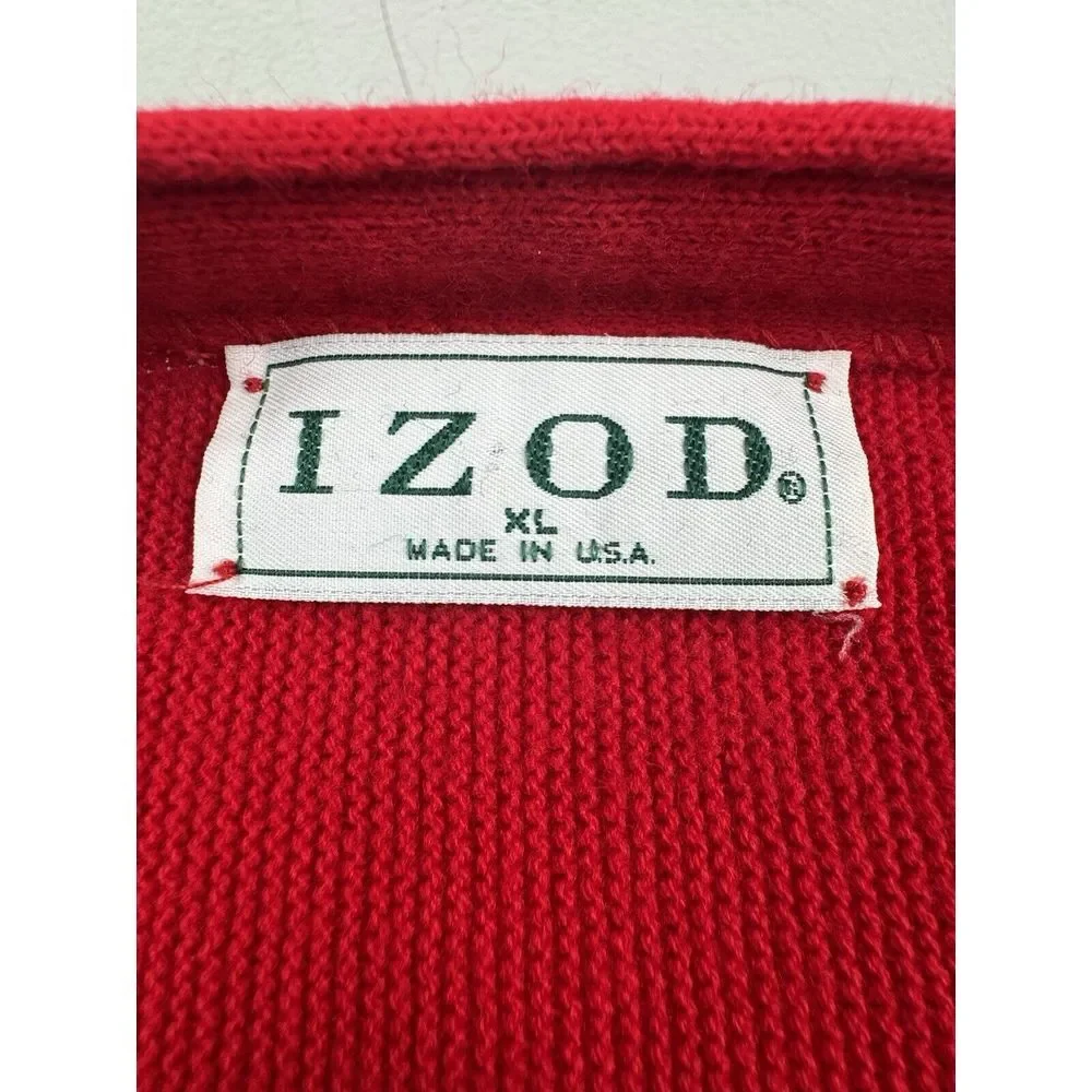 Vintage 90s Izod Cardigan Sweater XL‎ Button Red Made in USA Eclectic Grandpa